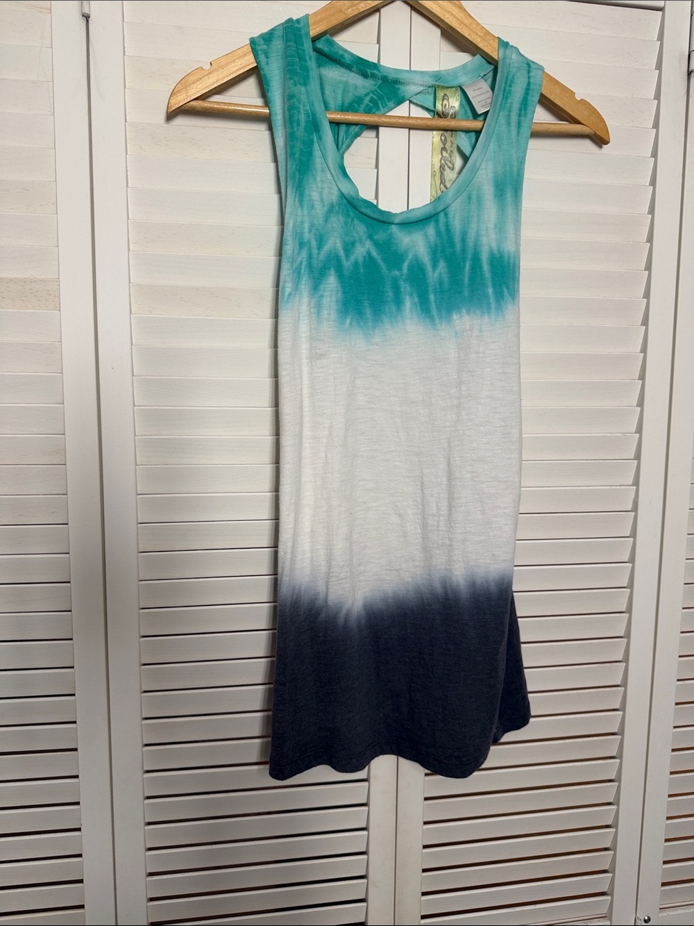 Sleeveless Tie-Dye Ombre Tank Dress - Teal, White & Navy